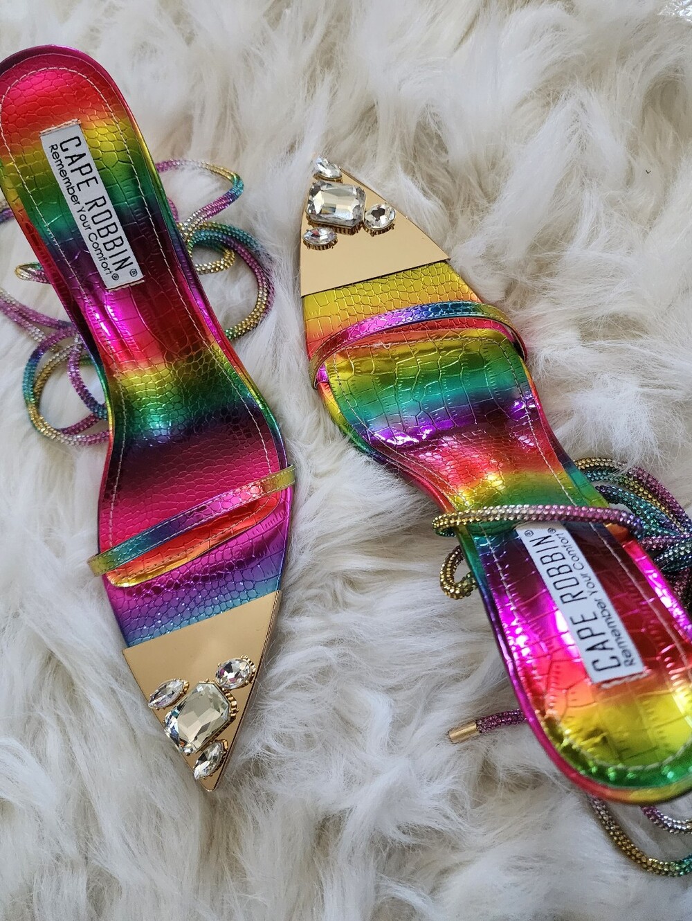 Cape Robbin Phora Multi Rainbow Rhinestone Lace-Up Stiletto Heels Size 10 NIB